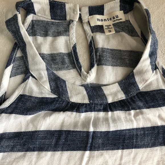 Monteau LA blue & white striped top S - Picture 4 of 4